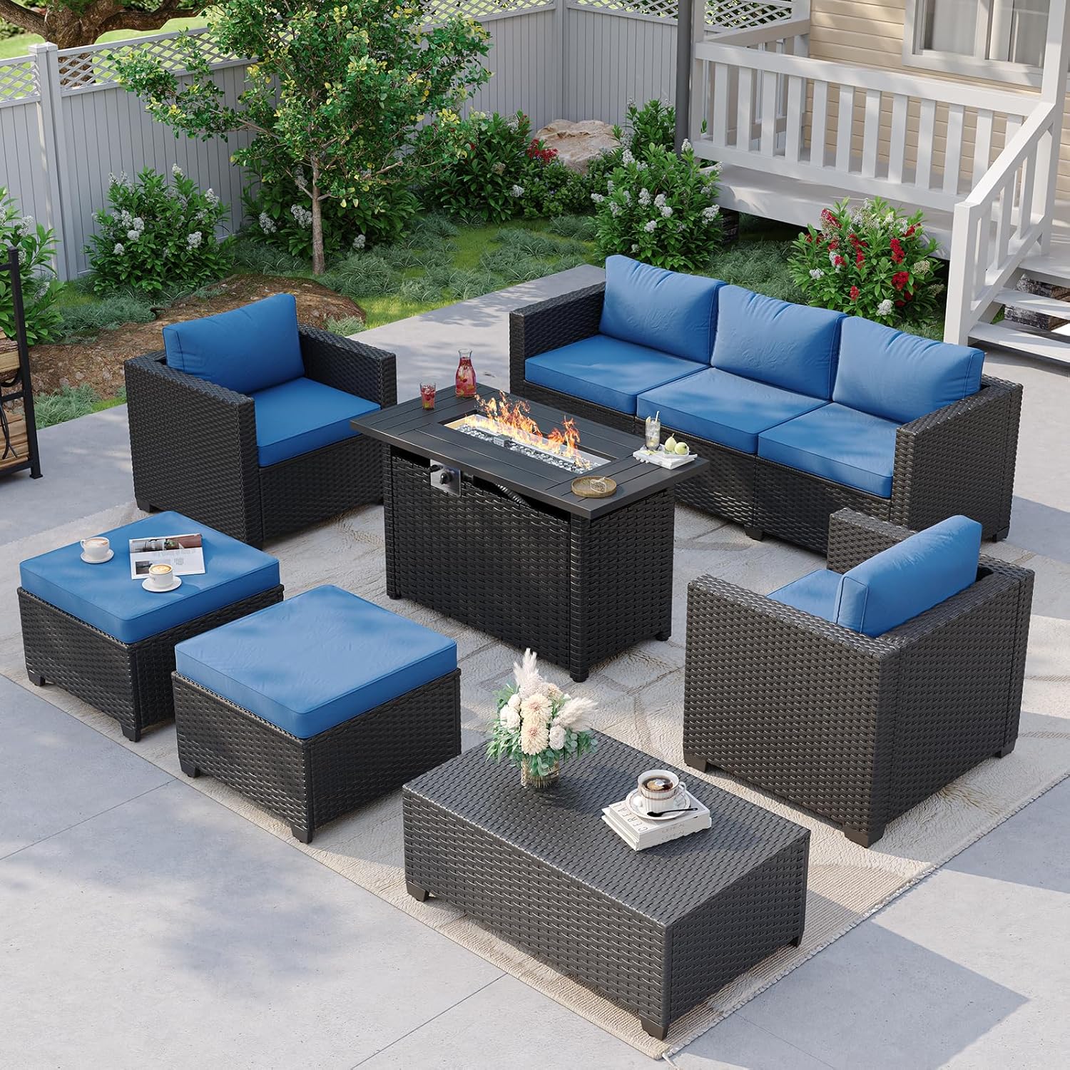 Outdoor Furniture With Fire Pit - Navy Blue Outdoor Sectional Sofa with