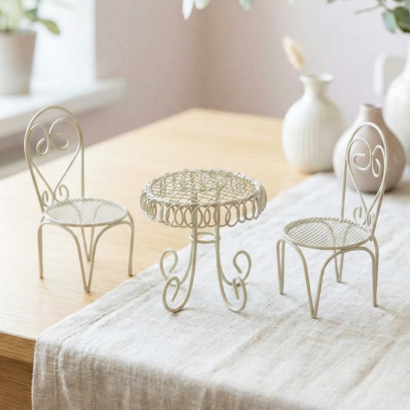 Bistro Table Set - 1/3Pcs Dollhouse Garden Display Ornament Prop