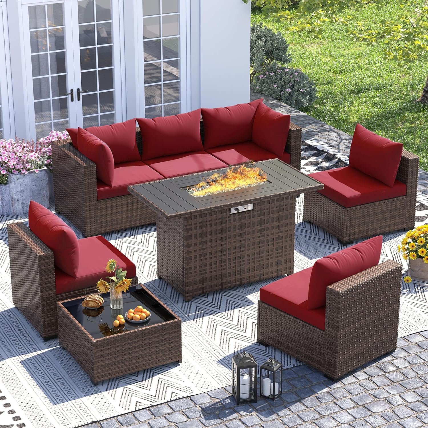 8pc All-Weather Wicker Section - Outdoor Furniture With Fire Pit recension och pris