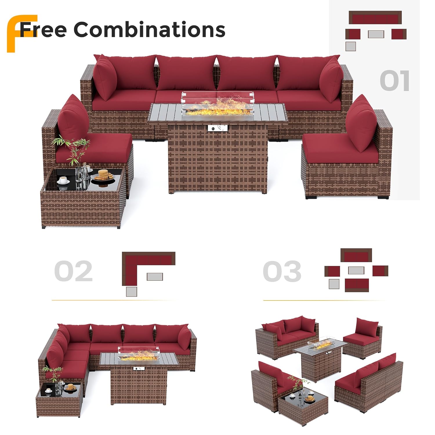 8pc All-Weather Wicker Section - Outdoor Furniture With Fire Pit recension och pris