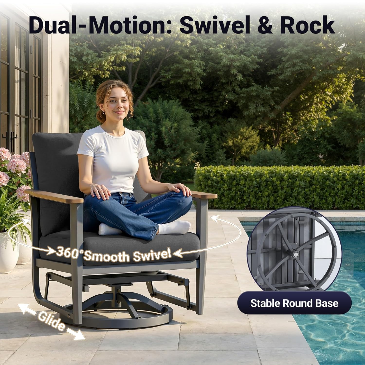 5pc Aluminum Patio Set Swivel  - Outdoor Furniture With Fire Pit recension och pris