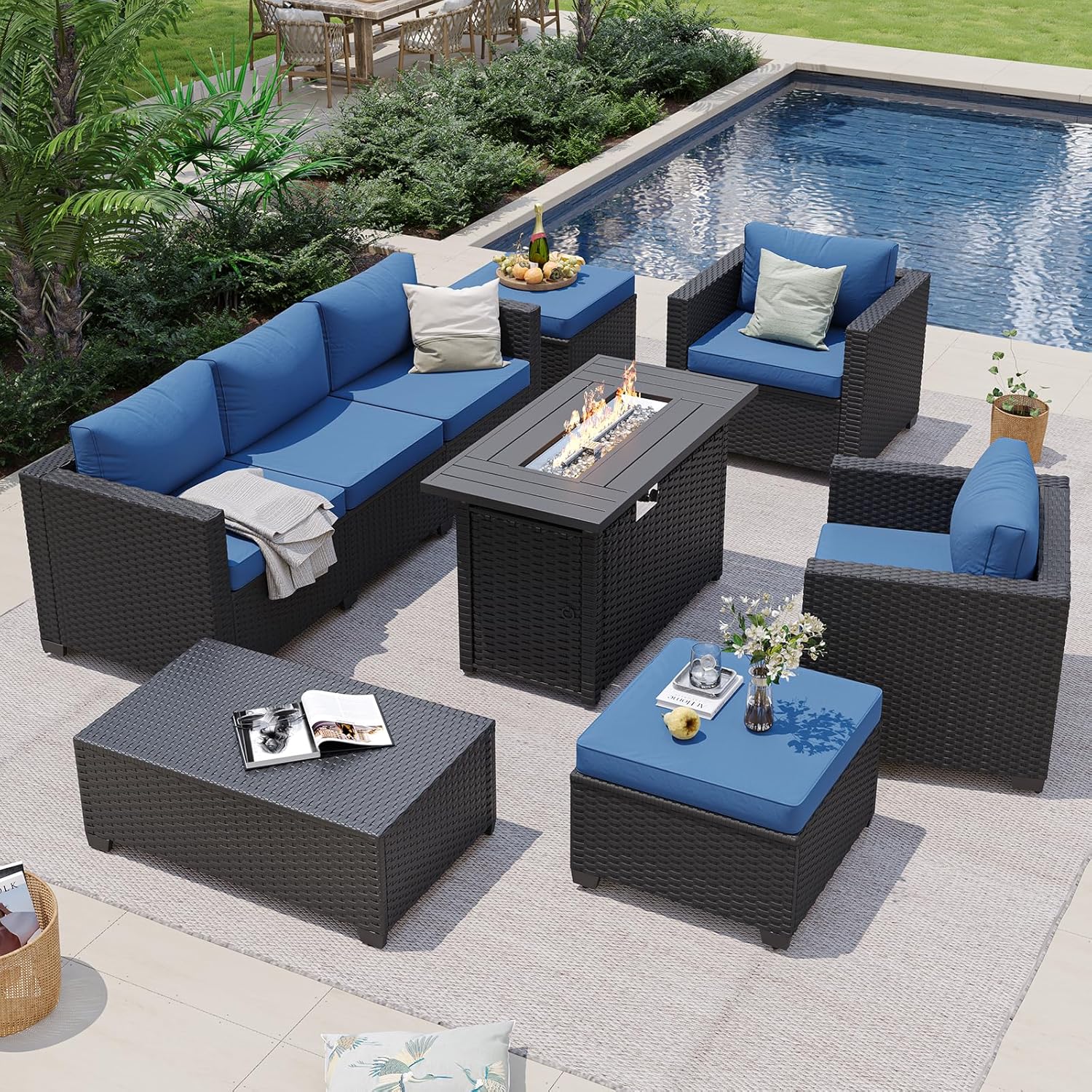 Navy Blue Outdoor Sectional So - Outdoor Furniture With Fire Pit recension och pris
