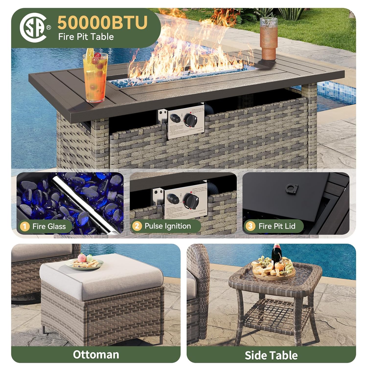 7-Piece Wicker Patio Set with  - Outdoor Furniture With Fire Pit recension och pris