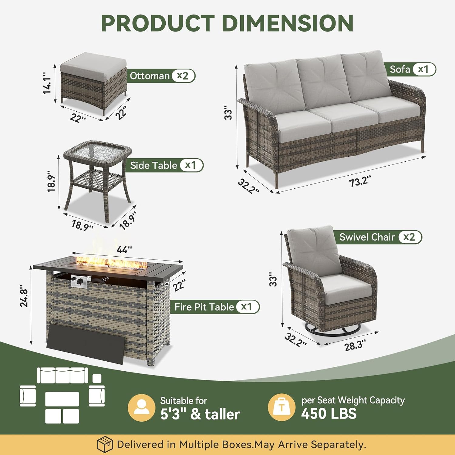 7-Piece Wicker Patio Set with  - Outdoor Furniture With Fire Pit recension och pris