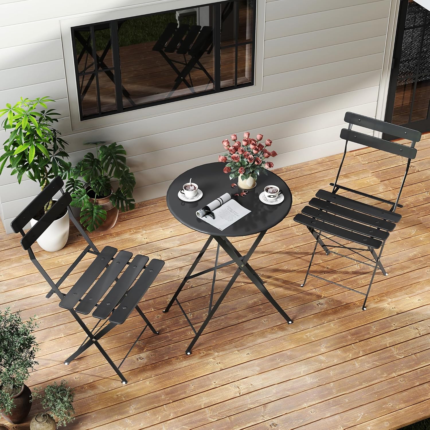 Space-saving black 3-piece fol - Bistro Table Set recension och pris