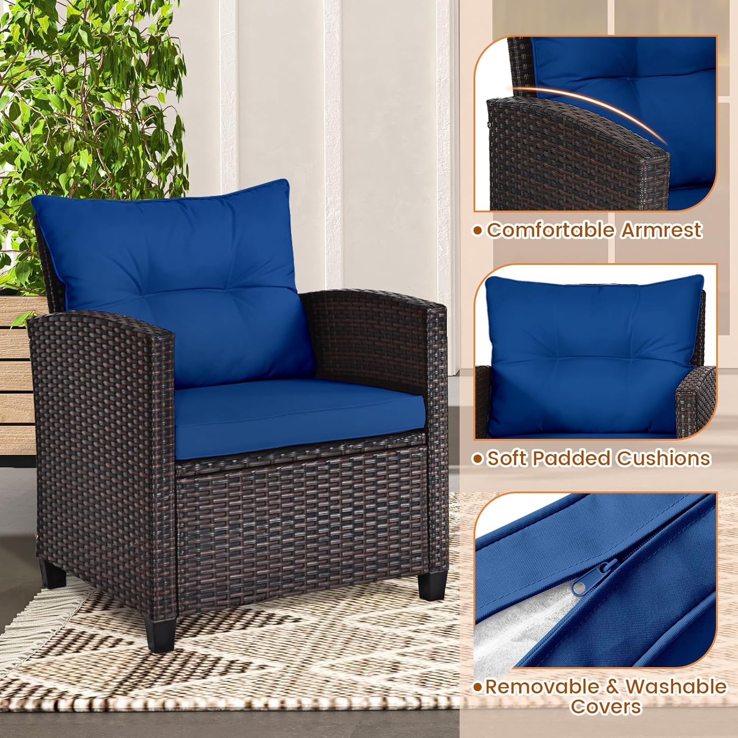 Navy blue rattan wicker 3-piec - Bistro Table Set recension och pris